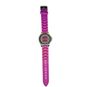 Accutime Watch Corp Violet Purple Silicone Band Watch w/ Lime Green Numbers